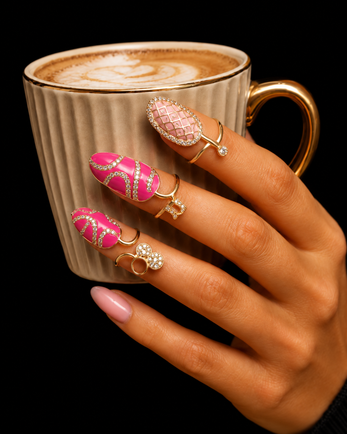Open CZ Pink Nail Ring Set of 3 (Adjustable)