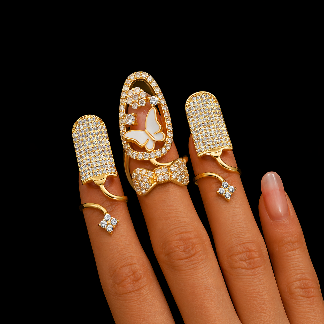 Butterfly Enamel | CZ Nail Rings - Set of 2