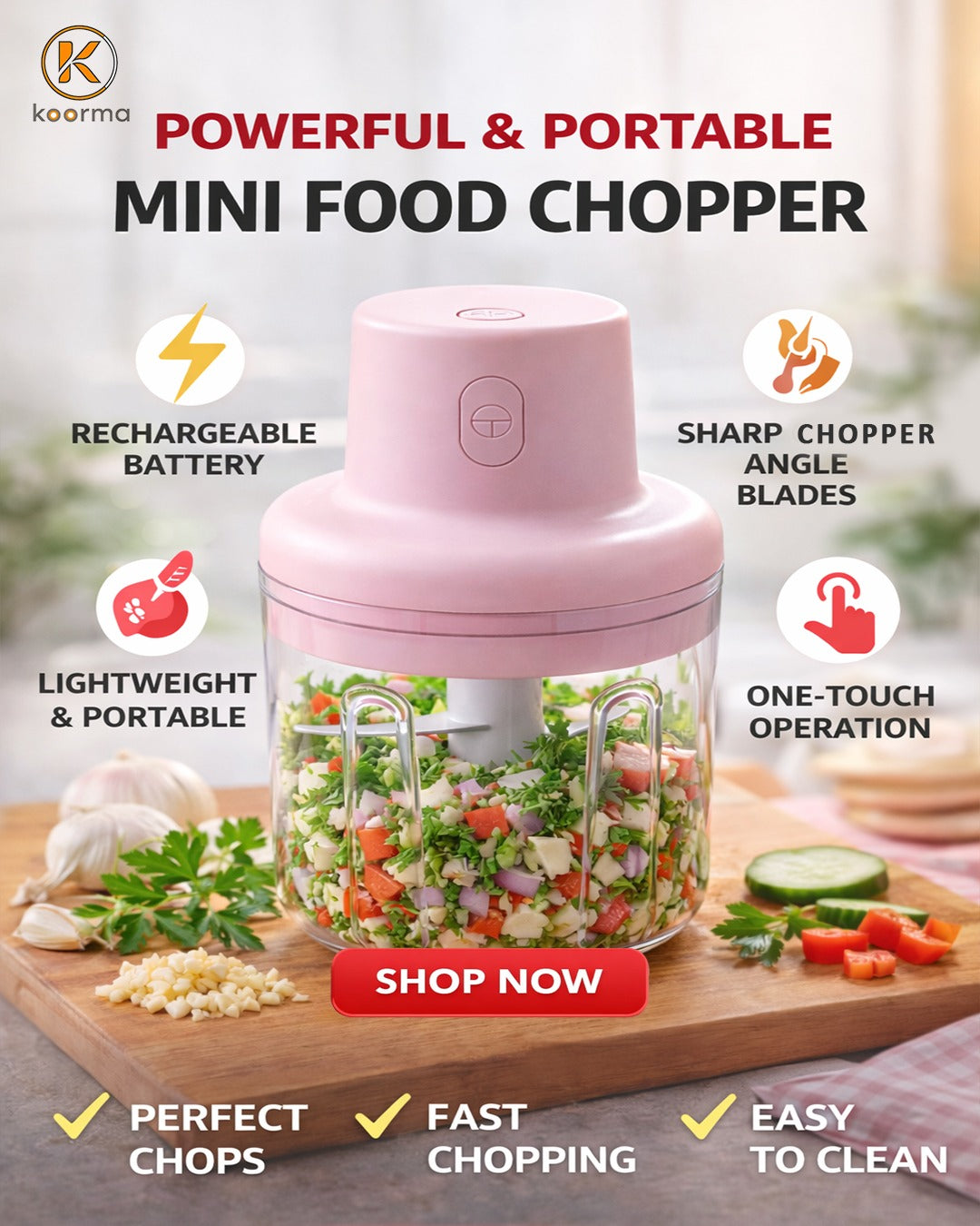 Electric Mini Chopper – 250ml USB Rechargeable⚡
