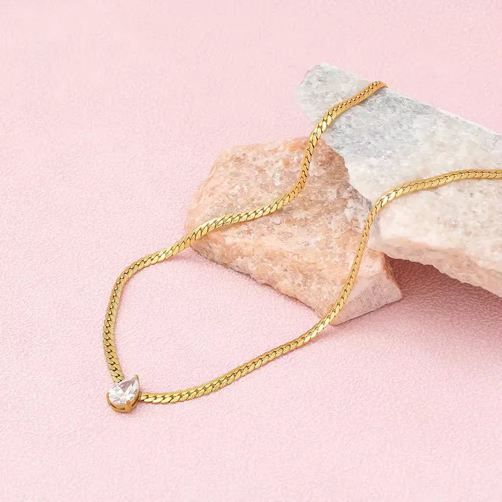 Snake Chain Teardrop Crystal Necklace