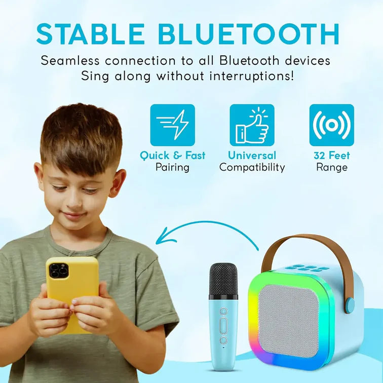 Kids Blue Bluetooth Karaoke Speaker with Wireless Microphone
