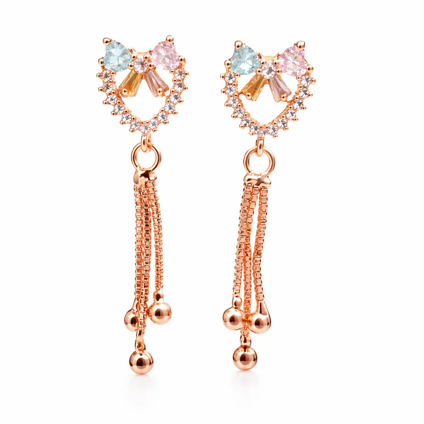 Pastel Heart Tassel Drop Earrings