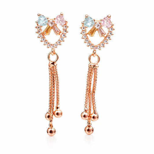Pastel Heart Tassel Drop Earrings