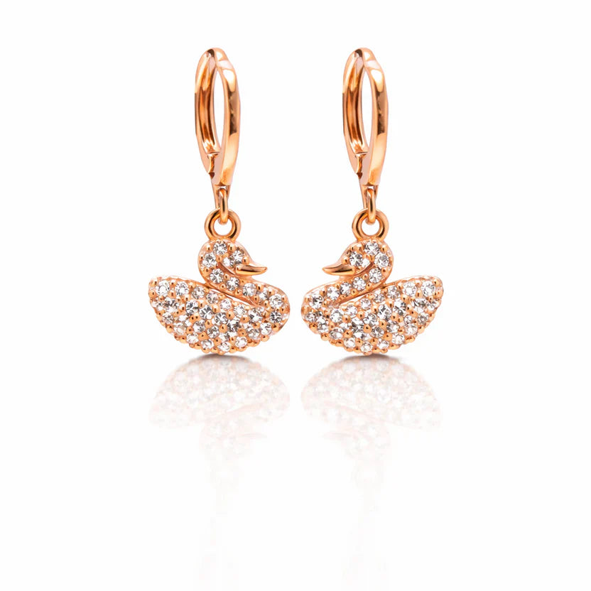 Sparkling Swan Hoop Drop Earrings