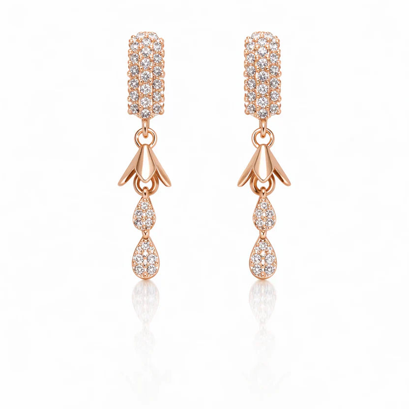Rose Gold CZ Teardrop Dangler Earrings