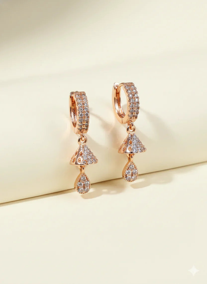 Rose Gold CZ Teardrop Hoop Earrings