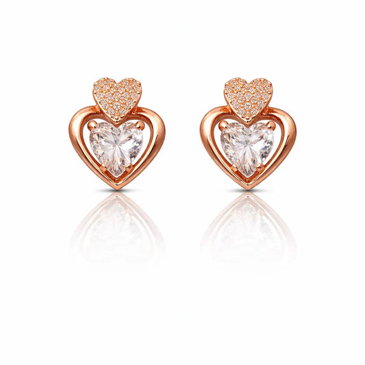 Rose Gold Crystal Heart Stud Earrings