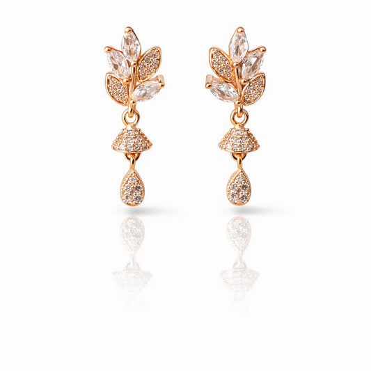 Rose Gold Leaf Drop CZ Earrings