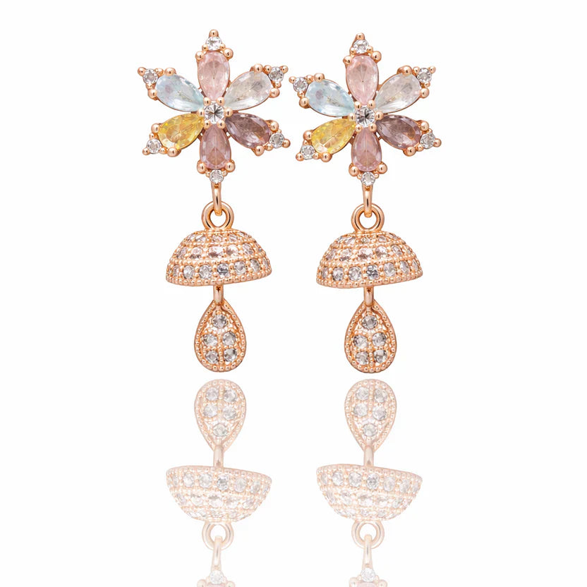 Pastel Bloom CZ Jhumki Earrings