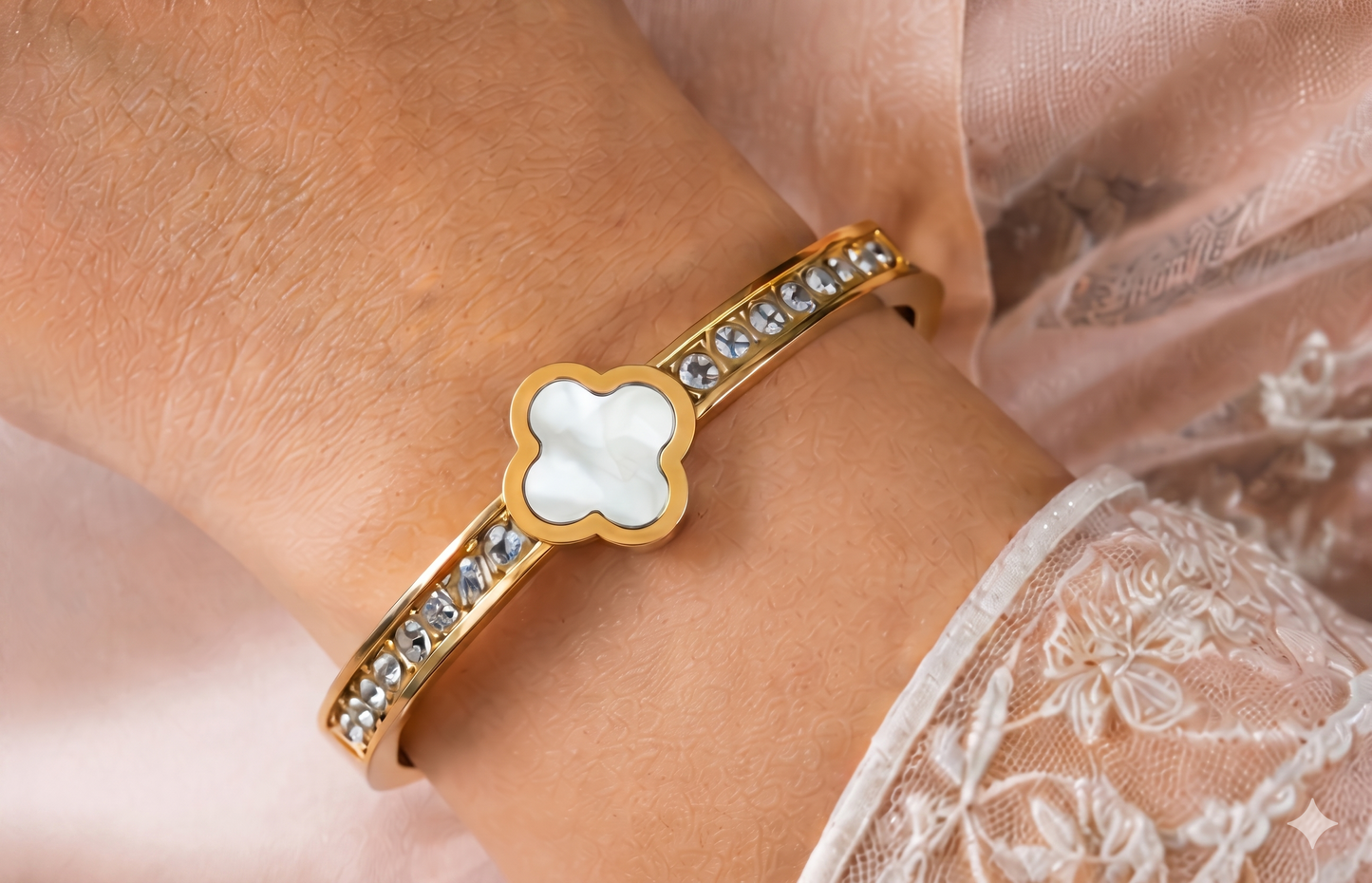 Clover Charm Kada â€“ White - 2.2 Size (Baby Size)