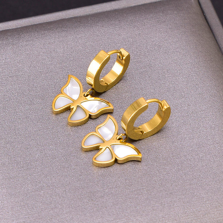 Gold Butterfly Charm Hoop Earrings