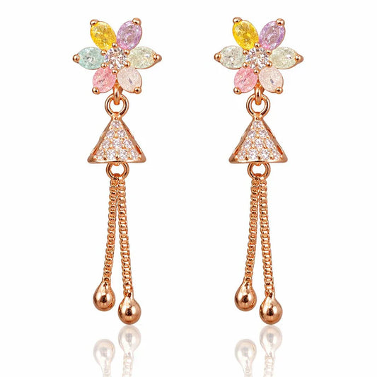 Pastel Bloom Tassel CZ Earrings
