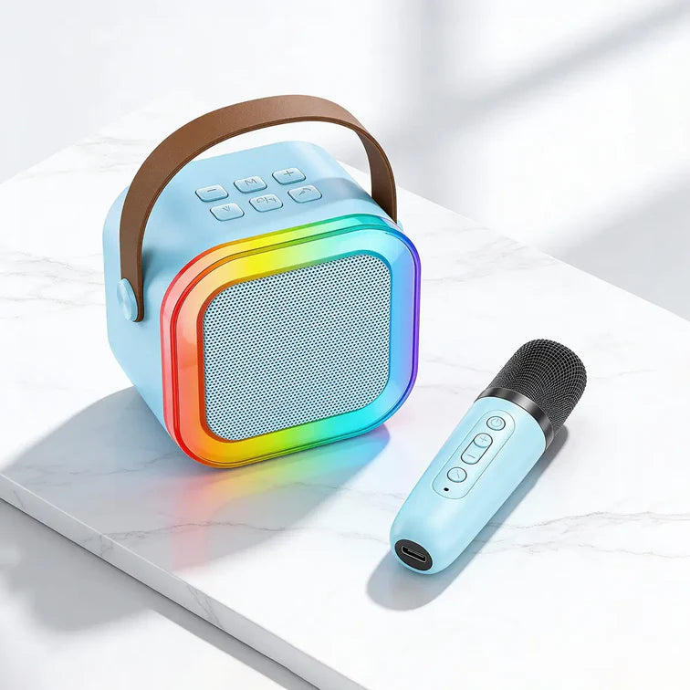 Kids Blue Bluetooth Karaoke Speaker with Wireless Microphone