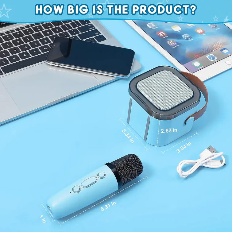 Kids Blue Bluetooth Karaoke Speaker with Wireless Microphone
