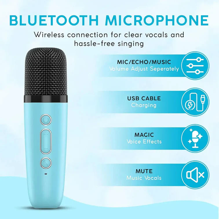 Kids Blue Bluetooth Karaoke Speaker with Wireless Microphone