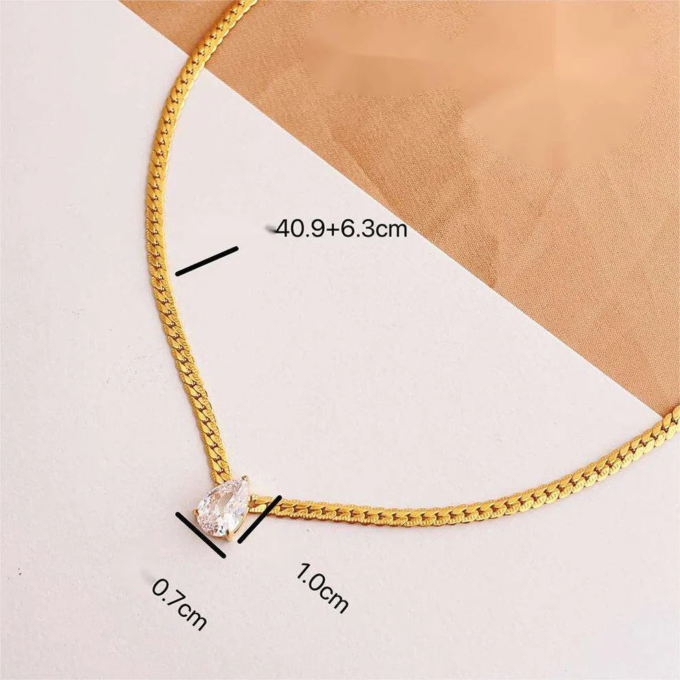 Snake Chain Teardrop Crystal Necklace